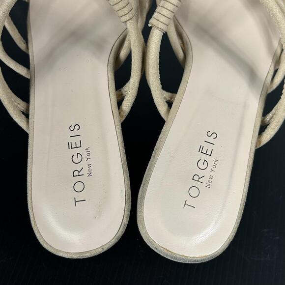 Torgeis New York Sz 7.5 3" Heeled "Suede" Tan Sandals Strappy Women's MEDINILLA - Picture 5 of 12